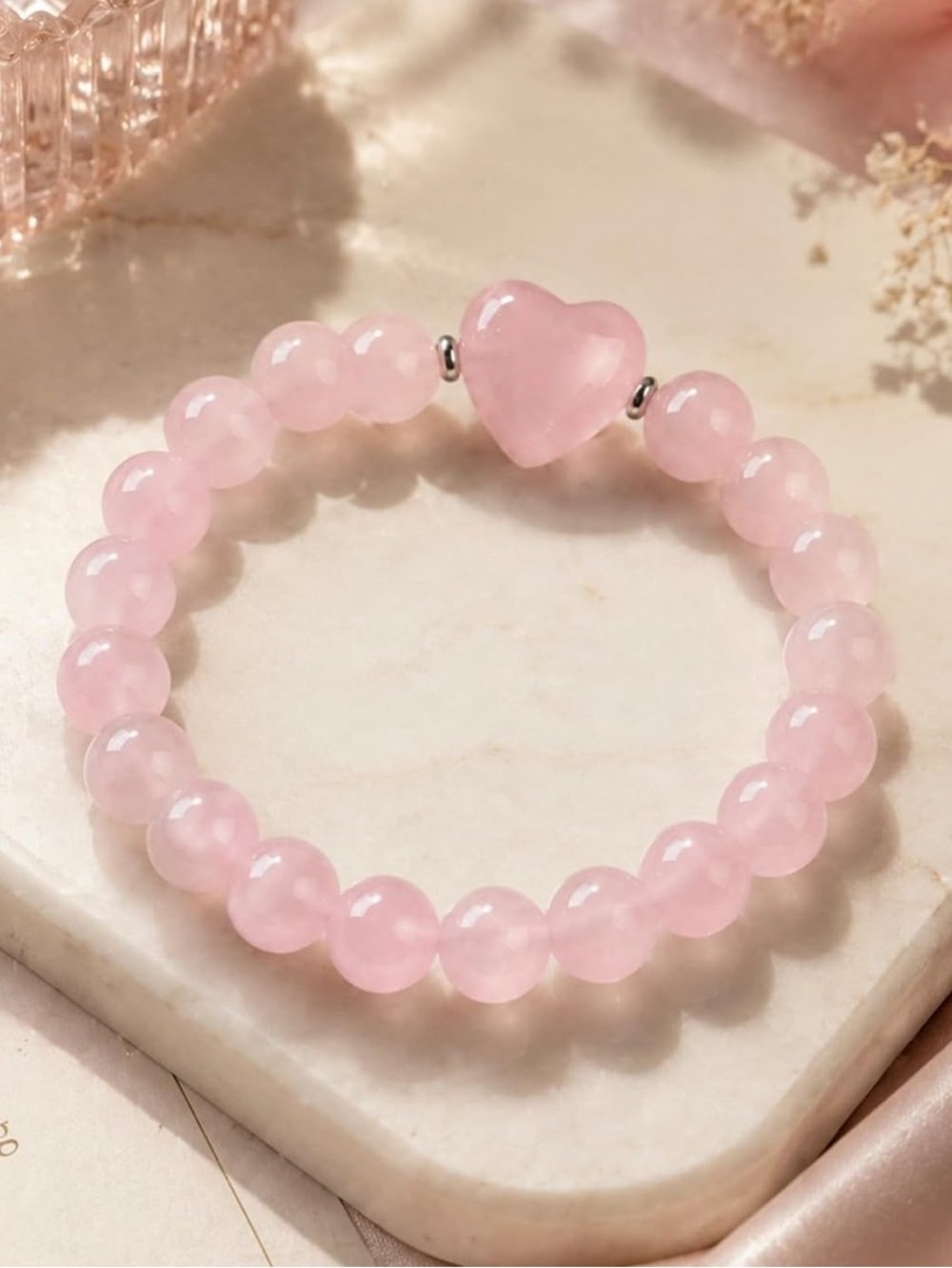 🆕New Rose Quartz Heart Gemstone Bracelet